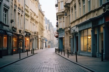 Obraz premium European Street Serenity: A Daylight Journey through Historic Cobblestone Roads Generative ai