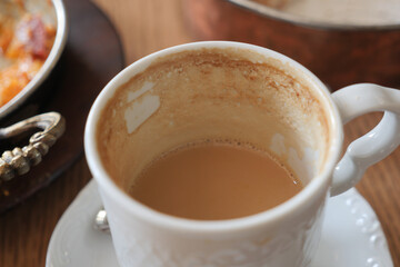 top view of empty coffee cup on table ,