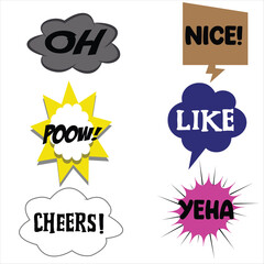 Hand drawn speech bubble. Set with text (hi, hello, hey). Speech bubble colorful set.