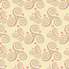 Pagan triple spiral celtic triskele sacred sign repeating ornament. Trinity helix