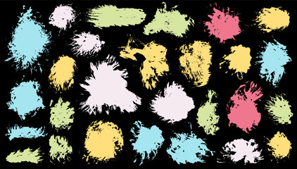 Watercolor distorted daub vector collection. Isolated smudge blotch stylish shapes. Smudge splash textured label backdrop set. Brush stroke ink stains drawing.