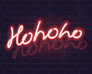 Hohoho neon typography poster. Isolated illustration on brick wall background.