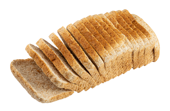 Whole Grain Healthy Sandwich Bread Square Slices Isolated, Supermarket Bread for Toasts, Soft Pieces