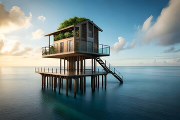 A beautiful tree house in the middle of water - AI Generative