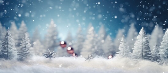 Naklejka premium Christmas winter panorama banner with snow.
