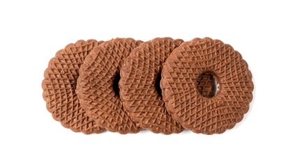 Chocolate Biscuit Rings Isolated, Black Cookie Circles, Dark Soft Biscuits, Round Butter Cookies