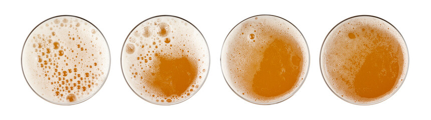 Beer Isolated Top View, Unfiltered Lager in Glass, Wheat Beer with Foam, Bubbles on Alcohol Drunk Mug Top