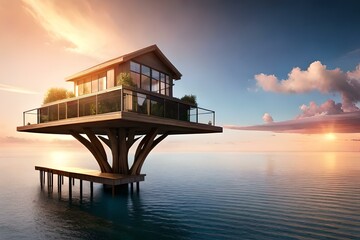An Eye-Catching Treehouse Nestled In the Water - AI Generative