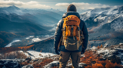  traveler with backbag at a view point enjoy the view