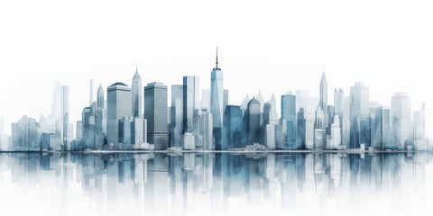 Fototapeta na wymiar panorama of new yourk pencil drawing, Silhouette of New York Skyline in Light Blue Pencil Drawing, an Artistic Interpretation of Iconic Landmarks on a Serene White Background
