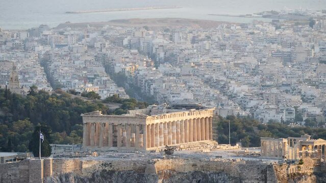 Athens acropolis from Lykabettus hill, late afternoon 