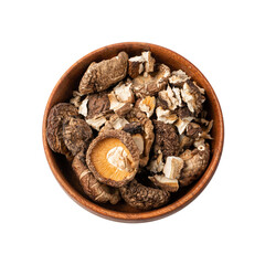 Dry Shiitake Mushrooms Isolated, Raw Shitake Pile, Healthy Organic Asian Fungi