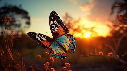 Fototapeta na wymiar beautiful butterfly at sunset