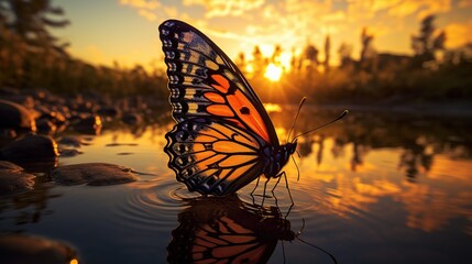 Obraz premium beautiful butterfly at sunset