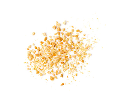 Crumbled Peanuts Isolated, Broken Roasted Arachis Nuts, Heap of Pea Nut Crumbs, Whole Groundnut Pieces