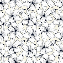 popies flower seamless pattern for textile. Hand drawn ink floral background