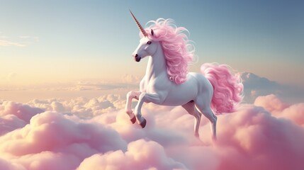Pink Unicorn Above The Clouds
