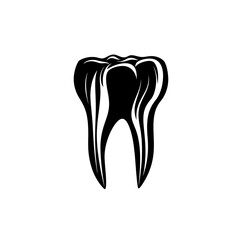 Tooth illustration, CNC solid black clean vector shape, white background