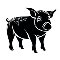 Pig illustration, CNC solid black clean vector shape, white background