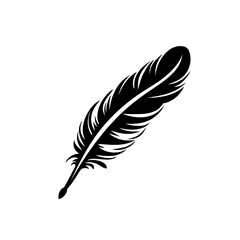 Feather illustration, CNC solid black clean vector shape, white background