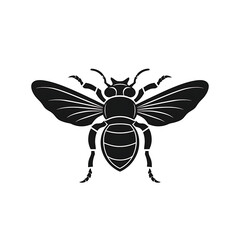 Fly illustration, CNC solid black clean vector shape, white background