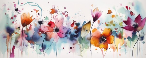 abstract watercolor flowers background, atercolor Flowers Blossom on a White Background