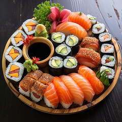 Elevating Sushi Delights: Captivating Overhead Shot of Japanese Sushi 

