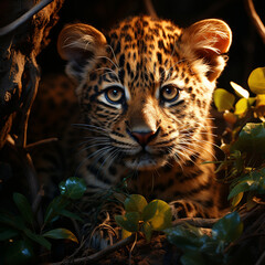 Sweet leopard cub in the outdoors Generative AI
