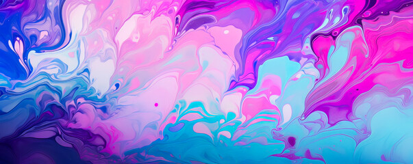 Fototapeta na wymiar colorful image of a multi-colored liquid, flying and flowing, light purple and pink, bright saturated background. banner ready to use on the site. AI generation.