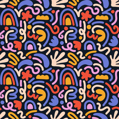 Obraz premium Hand drawn contemporary art collage with abstract shapes. Vector seamless pattern with Scandinavian cut out elements.