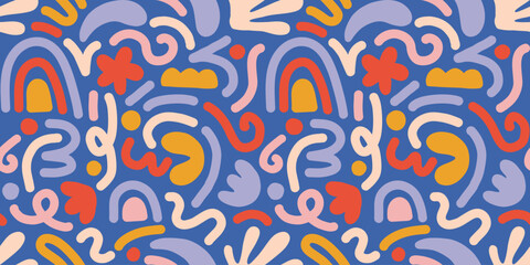 Hand drawn contemporary art collage with abstract shapes. Vector seamless pattern with Scandinavian cut out elements.