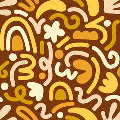 Hand drawn contemporary art collage with abstract shapes. Vector seamless pattern with Scandinavian cut out elements.