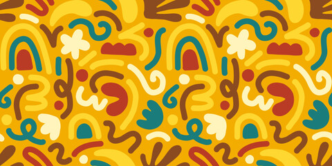 Hand drawn contemporary art collage with abstract shapes. Vector seamless pattern with Scandinavian cut out elements.