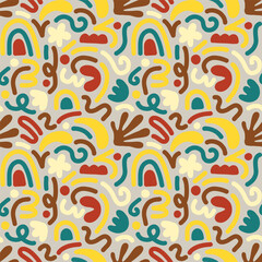 Hand drawn contemporary art collage with abstract shapes. Vector seamless pattern with Scandinavian cut out elements.