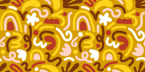 Hand drawn contemporary art collage with abstract shapes. Vector seamless pattern with Scandinavian cut out elements.