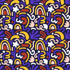 Hand drawn contemporary art collage with abstract shapes. Vector seamless pattern with Scandinavian cut out elements.
