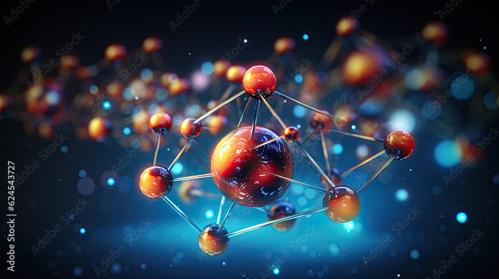 Wall mural atoms isolated on blue background, science concept. generative ai