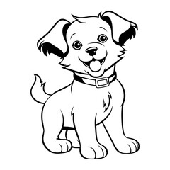 Border Colli black and white hand drawn cartoon portrait vector illustration. Funny puppy standing and looking forward. Dogs, pets themed design element, icon, logo, coloring book page