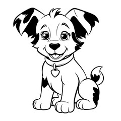 Border Colli black and white hand drawn cartoon portrait vector illustration. Funny puppy sitting and looking forward. Dogs, pets themed design element, icon, logo, coloring book page
