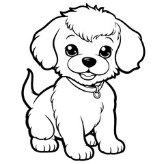 Cute Dog Coloring Book Page, outline black and white 