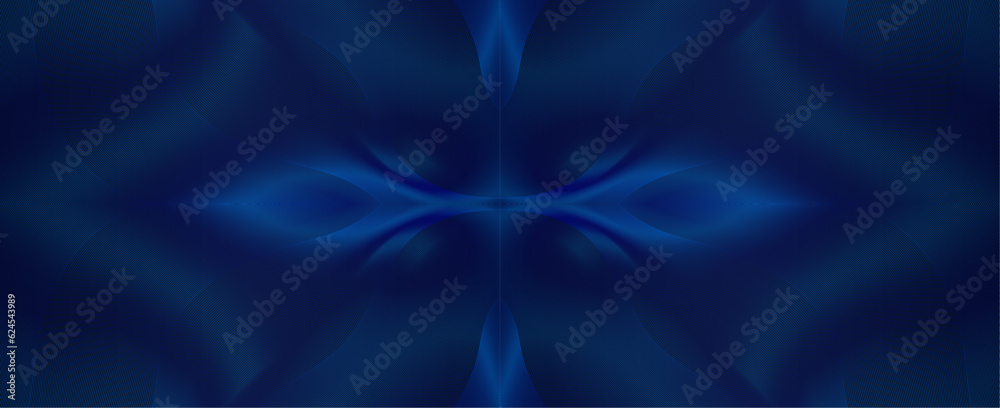 Poster Luxury background design with abstract blue symmetrical line pattern in dark color. Vector horizontal template for business banner, premium invitation, voucher, prestigious gift certificate.