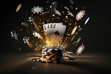 Online casino, online poker. Dice, chips, tokens, roulette, online gambling, azart games. Bets, winnings, entertainment, recreation. Betting money on games. Generative AI