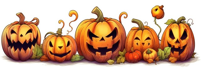 A glowing Halloween pumpkin isolated on a white background. day of the dead.