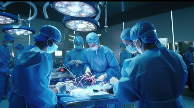 Professional medical Team Performing Surgical Operation in Modern Operating Room