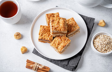 Oatmeal fig bars in a plate