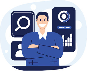 Illustration flat character using technology