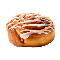 Fototapeta premium a Cinnamon bun with drizzled frosting on a 3/4 view, in an isolated and transparent PNG in a Food-themed, photorealistic illustration. Generative ai