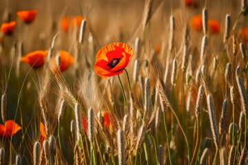 red poppy in the field,  Generative Ai technology