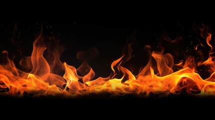 Fire flames and sparks on black background. Generative AI