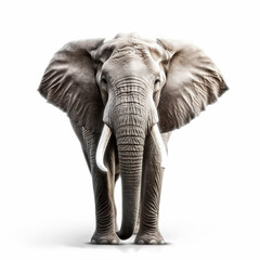 Studio portrait of an elephant on a white background with a strong plan. A large wild animal. Generative AI